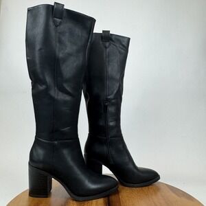 New Womens‎ Mia Hadley Black Faux Leather Heeled Knee High Riding Boots Size 7 M